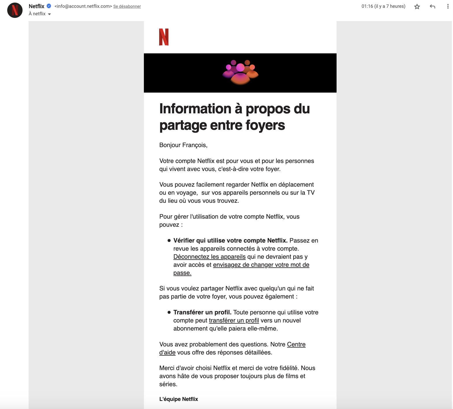 Le mail de Netflix