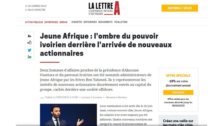 La Lettre A critique la procédure judiciaire de Jeune Afrique à son encontre