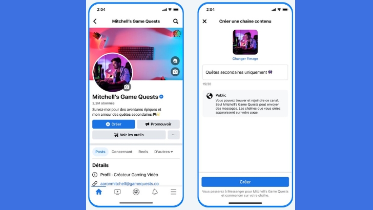 Meta déploie des canaux de diffusion sur les pages Facebook et sur Messenger en France