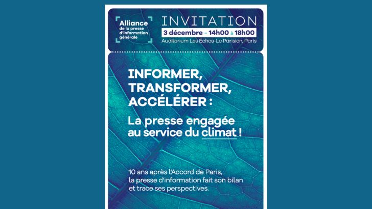 Climat : l’Alliance de la presse organise une après-midi de réflexion le 3 décembre