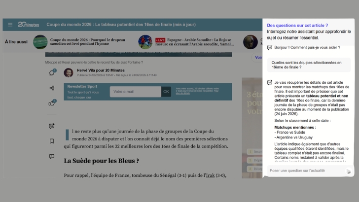 20 Minutes lance un agent conversationnel IA pour la Coupe du Monde