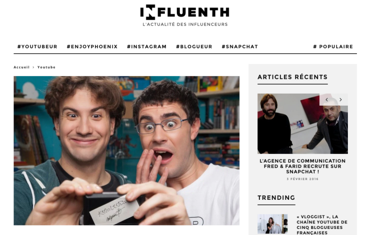 Lancement de Influenth, site d’actualité des talents issus des réseaux sociaux