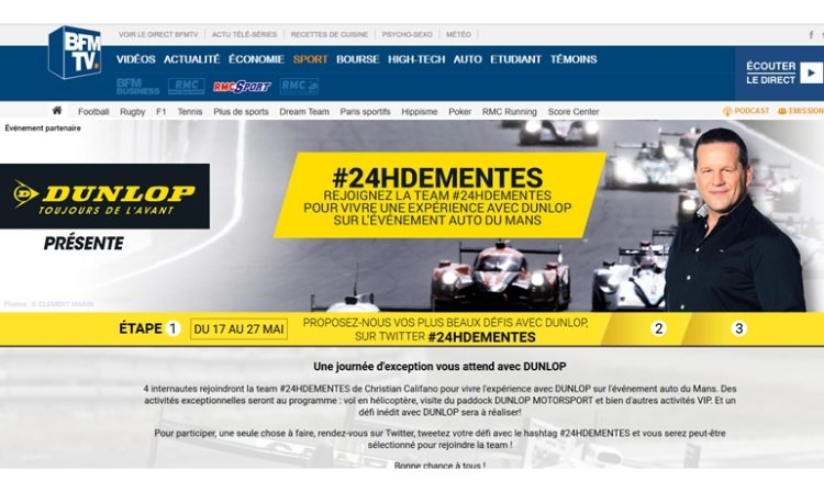 Mediacom organise des défis liés aux 24 heures du Mans sur RMC Sport avec Dunlop