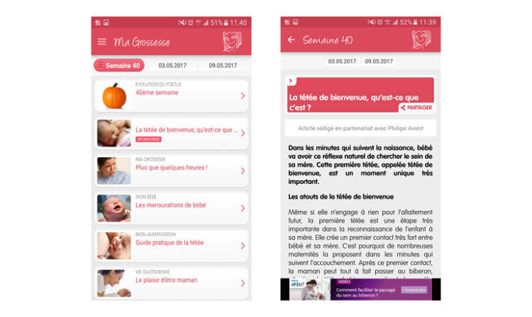 Lagardère Publicité et Havas Media Native orchestrent un dispositif de brand content-native sur l’application grossesse de Doctissimo pour Philips Avent