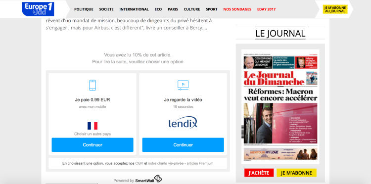 Le JDD permet le choix entre paiement et publicité pour accéder aux articles premium de son site