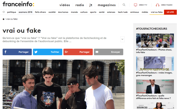 Les contenus de fact cheking issus de l’information du service public compilés dans l’espace «vrai ou fake» de Franceinfo