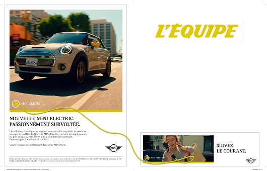 Les logos médias de la marque L’Équipe prennent la couleur jaune pour accompagner le lancement de la Mini Electric