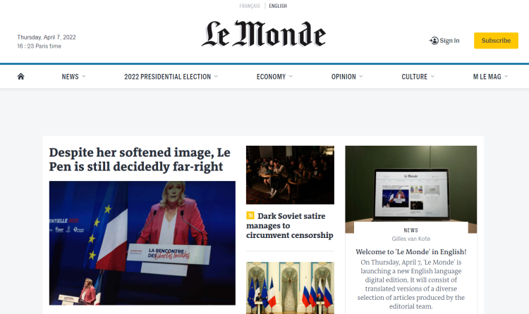 Le Monde in English, nouvelle interface anglophone du groupe Le Monde