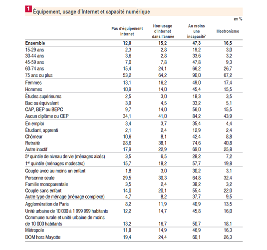 15% de la population française n’utilise pas Internet. 38% des usagers manque de compétences numériques de base d’après l’Insee